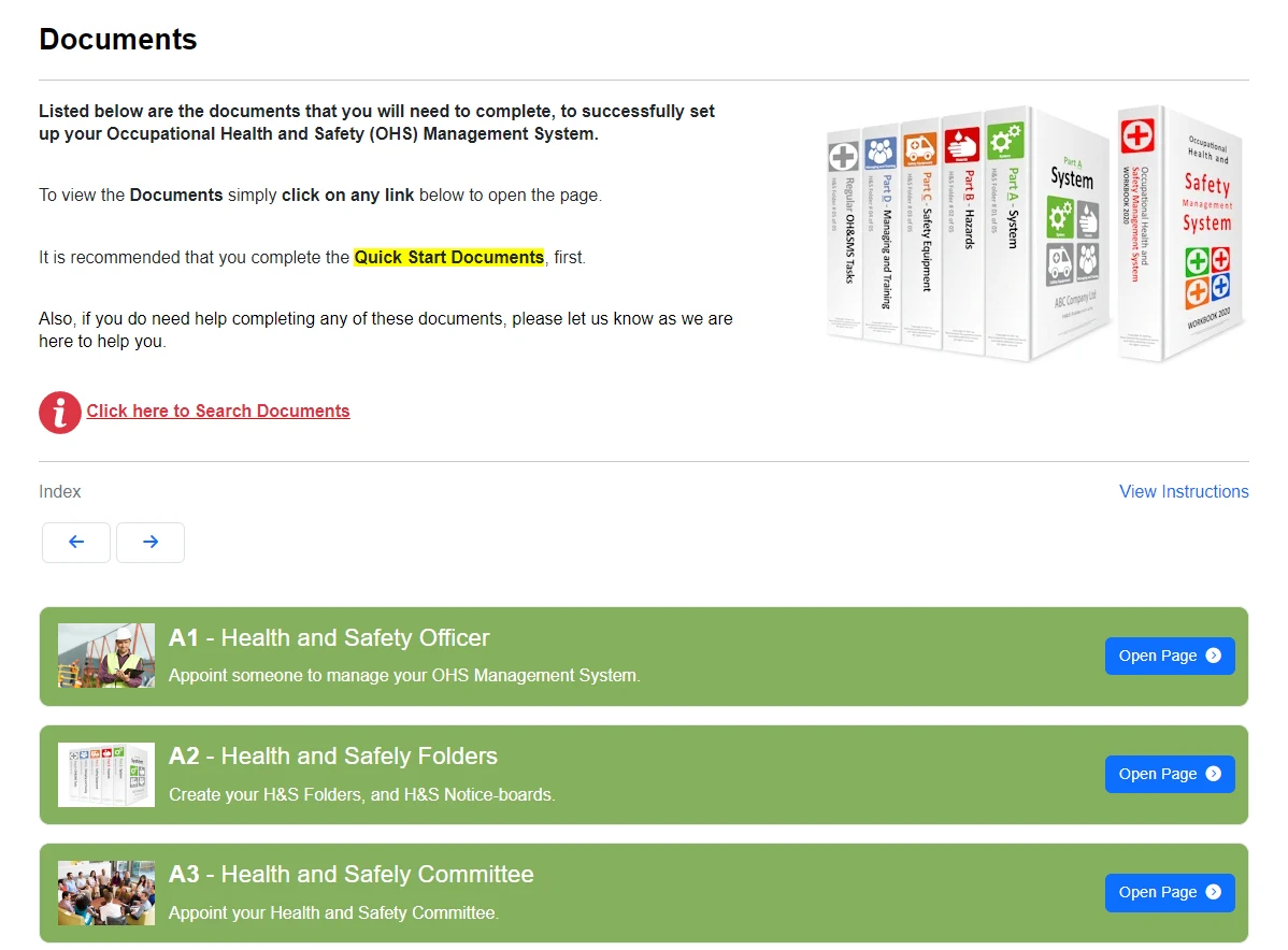 Screenshot of OHS Documents index